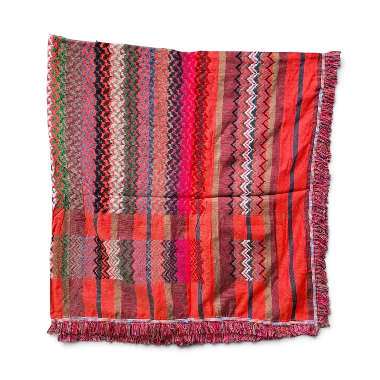 Kufiya roja y multicolor con entramado pequeño 150x150 cm 2