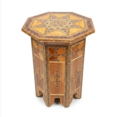 Mesa Lateral de Marquetería y Nácar – 62 cm