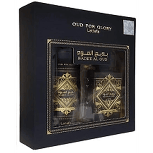 Estuche Lattafa Badee Al Oud Edp 100 Ml + Deo Spray 200 Ml Set 2 Pcs Unisex (Negro)