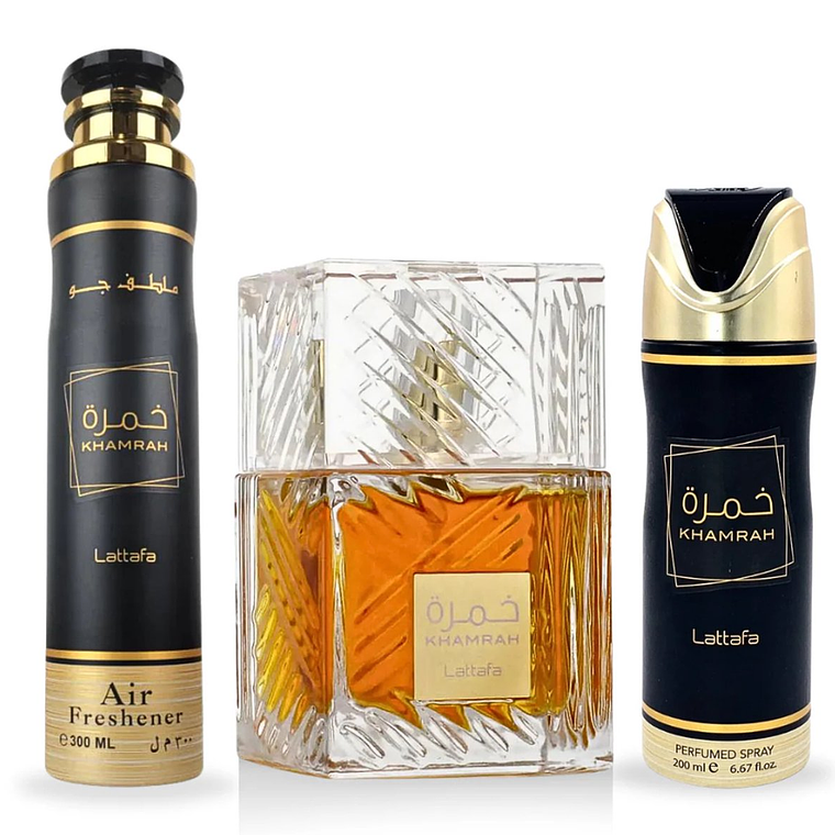 Estuche Lattafa Khamrah Edp 100ml + Deo 200ml + Airfresh 300ml - Gift Set 1