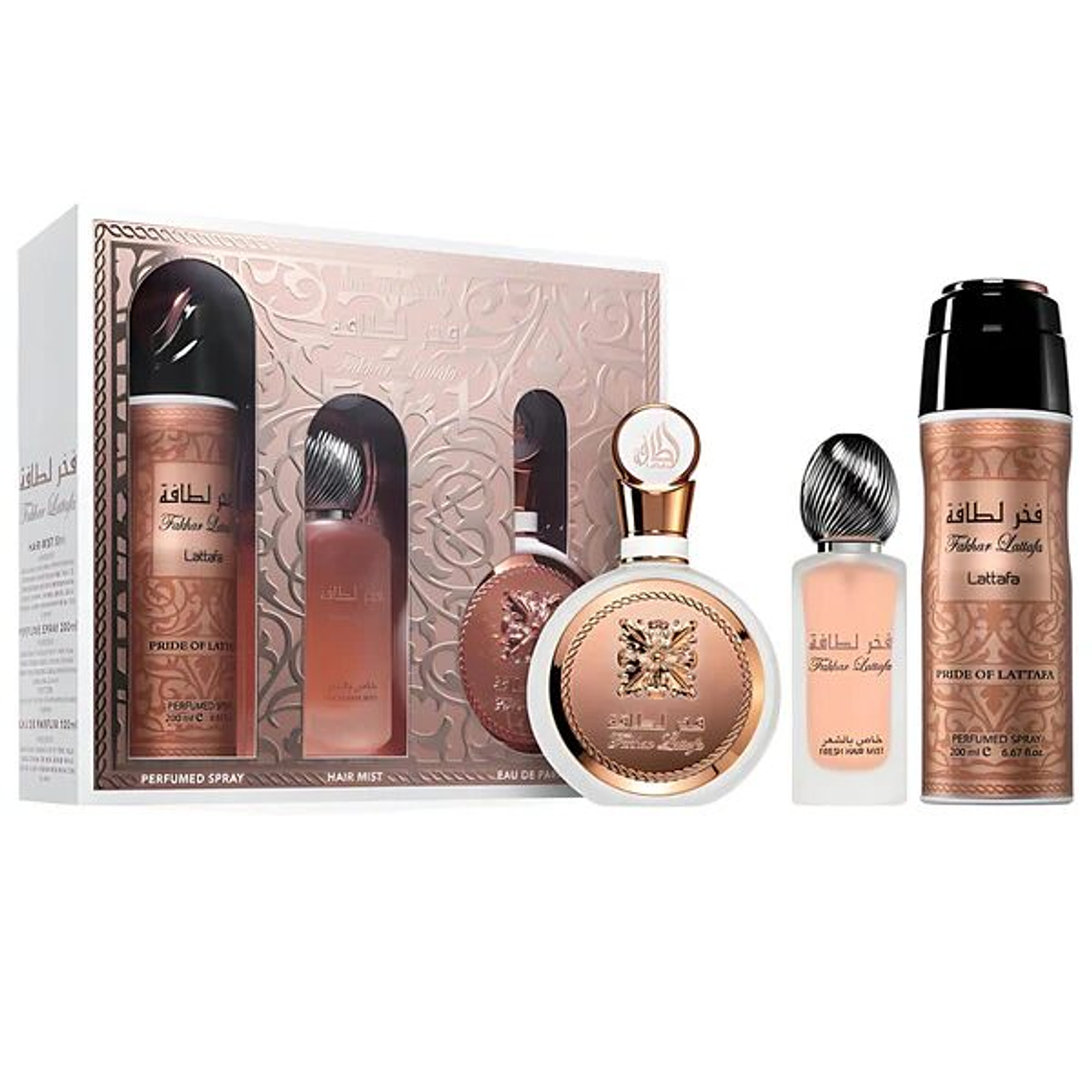 Estuche Lattafa Fakhar Women Edp 100ml + Deo 200ml + 50ml Hair Mist Mujer - Blanco 1