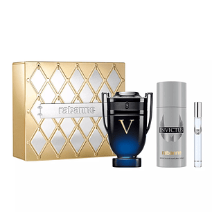 Estuche Paco Rabanne Perfume Invictus Victory Elixir 100 ml + EDT 10 ml + Deo 150 ml Hombre