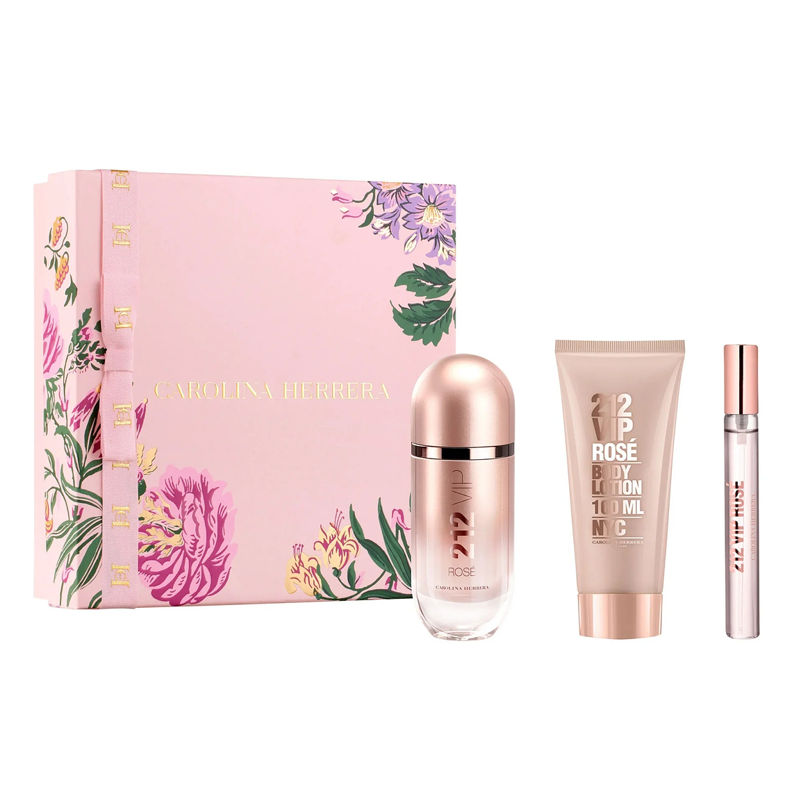 Estuche Carolina Herrera 212 Vip Rosé EDP 80ml + Body Lotion 100ml + Mini 10ml Mujer 1