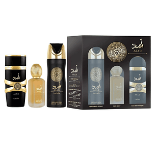 Estuche Lattafa Asad Edp 100ML+200ML Perfume Spray + 50ML Hair Mist Hombre