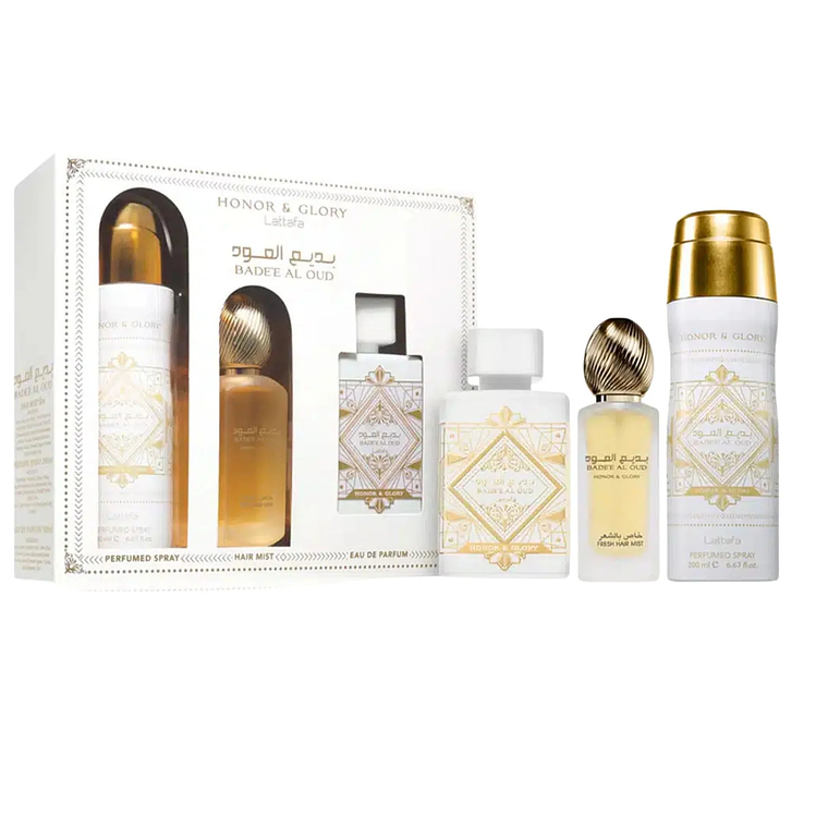Estuche Lattafa Badee Al Oud Honor And Glory Edp 100ML+200ML Perfume Spray + 50ML Hair Mist Unisex 1