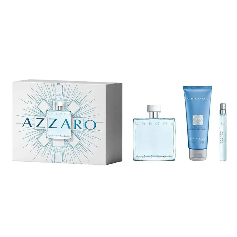 Estuche Azzaro Chrome Edt 100Ml + Hair Body Lotion 75Ml + Edt 10Ml Hombre 1