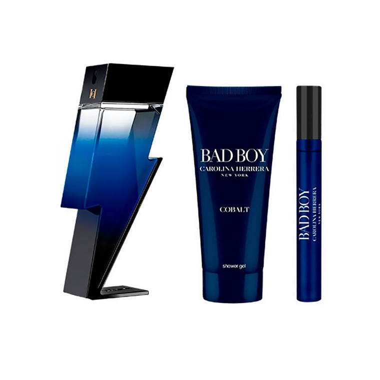 Estuche Carolina Herrera Bad Boy Cobalt Edp 100ml + 10ml +100ml Gel Hombre 1
