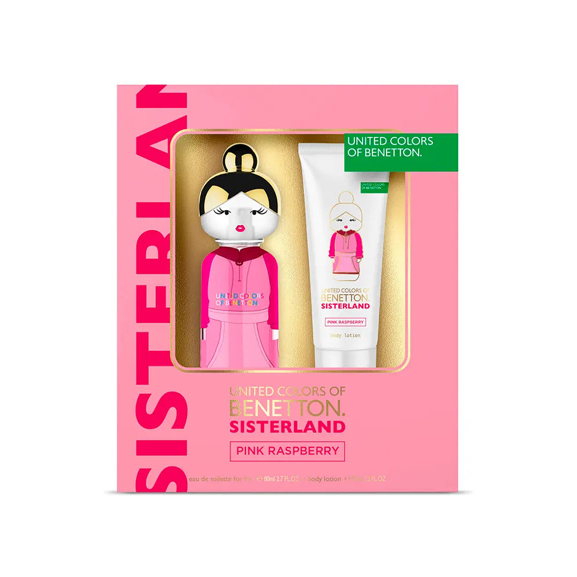 Estuche Benetton Sisterland Pink Raspberry Edt 80ml Mujer + 75ml Locion 1