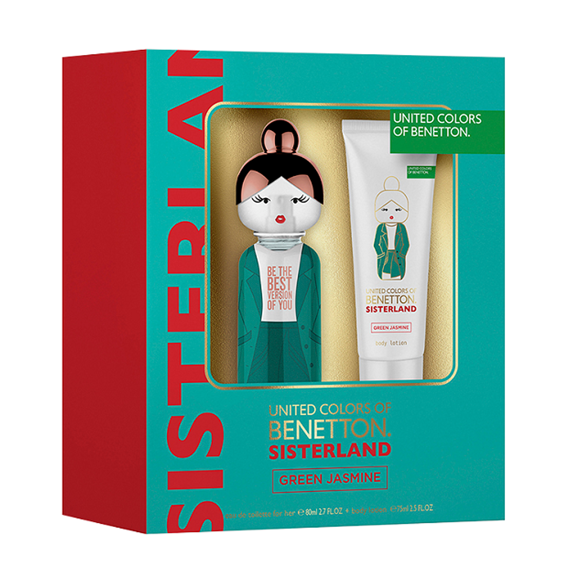 Estuche Benetton Sisterland Green Jasmine Edt 80ml Mujer + 75ml Locion 1