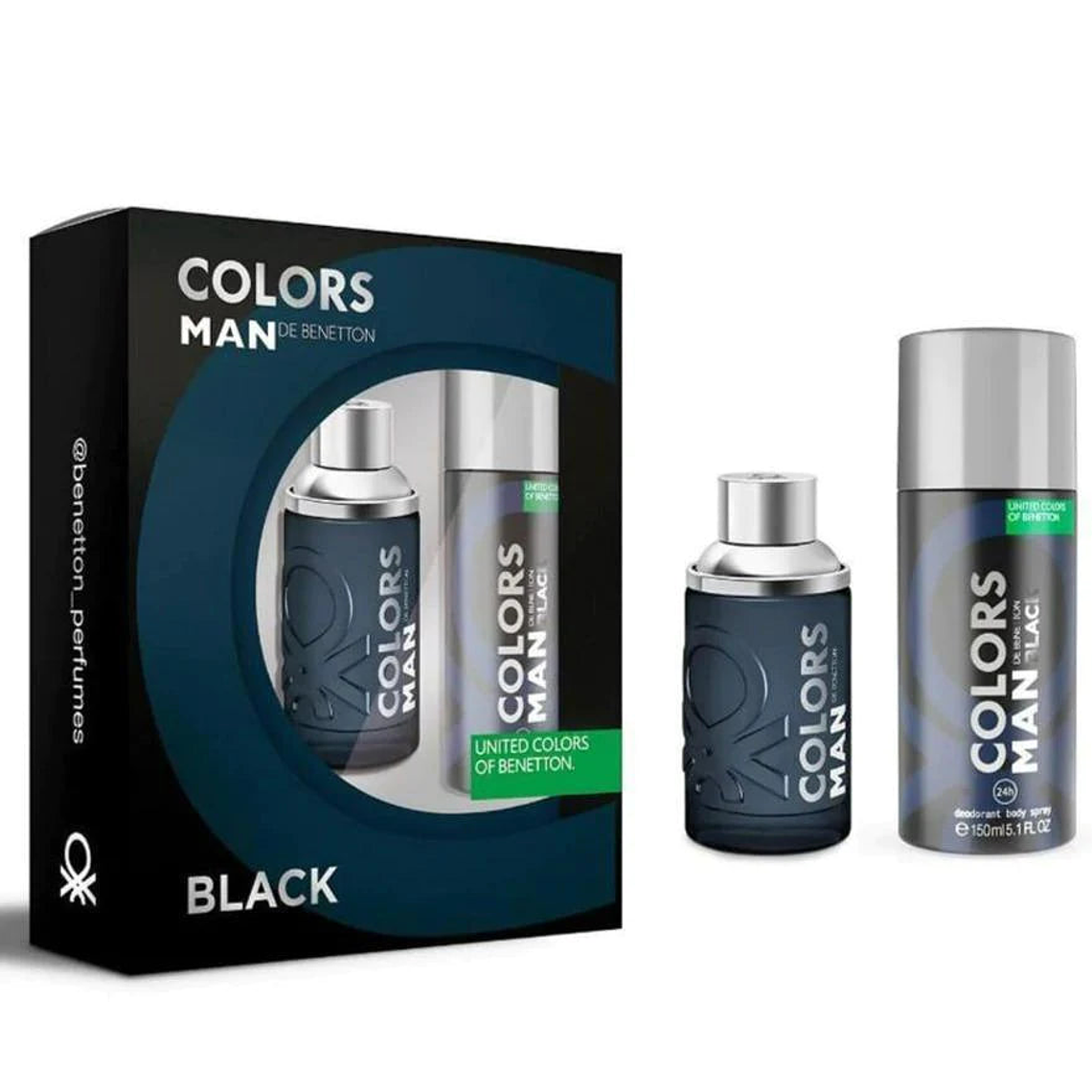 Estuche Benetton Colors Man Black Edt 100ml + 150ml Deo Spray Hombre 1