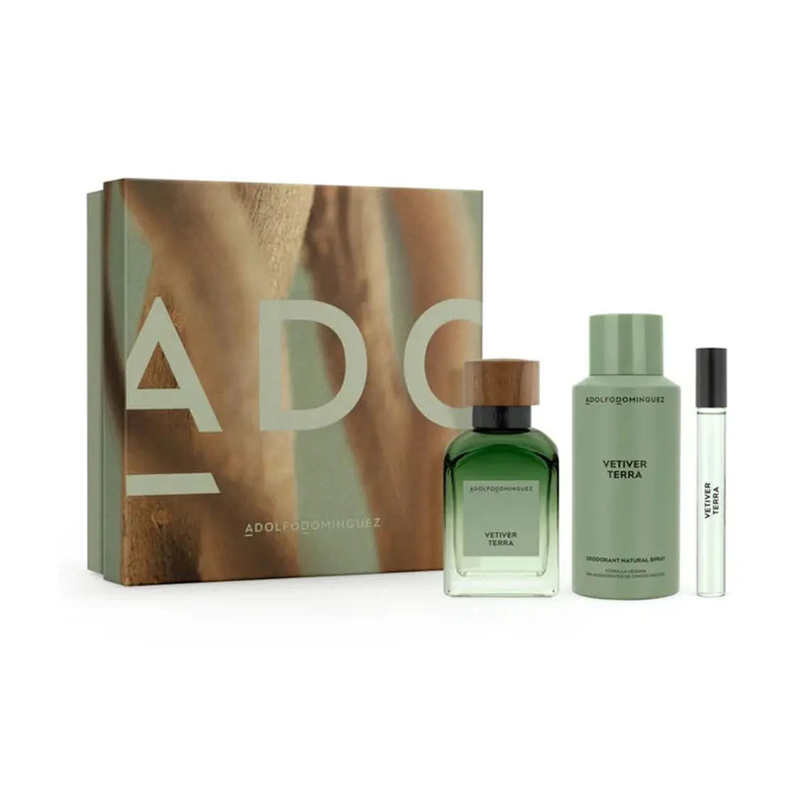 Estuche Adolfo Dominguez Vetiver Terra Hombre EDP 120 ml + 10 ml + Deo 150 ml Hombe 1