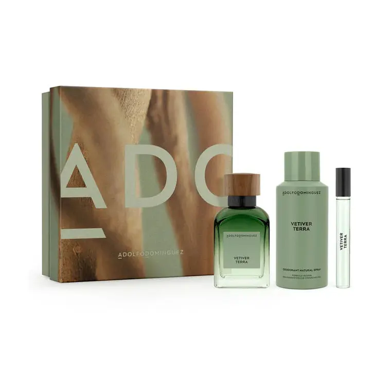 Estuche Adolfo Dominguez Vetiver Terra Hombre EDP 120 ml + 10 ml + Deo 150 ml Hombe 1