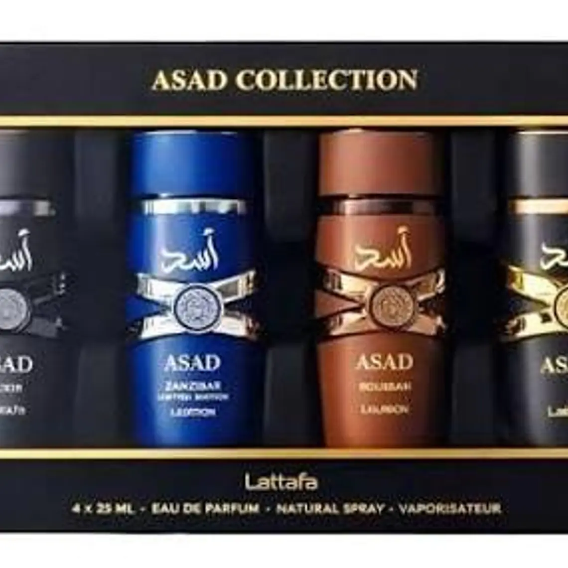 Estuche Lattafa Asad+Asad Elixir + Zanzibar+ Bourbon EDP 25 ML *4 Hombre 1