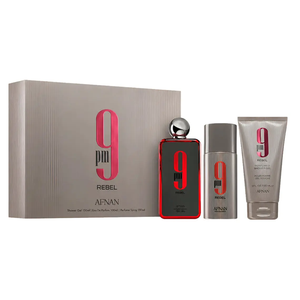 Estuche Afnan 9Pm Rebel Edp 100Ml+Gel 150Ml+Deo 150Ml Unisex 1