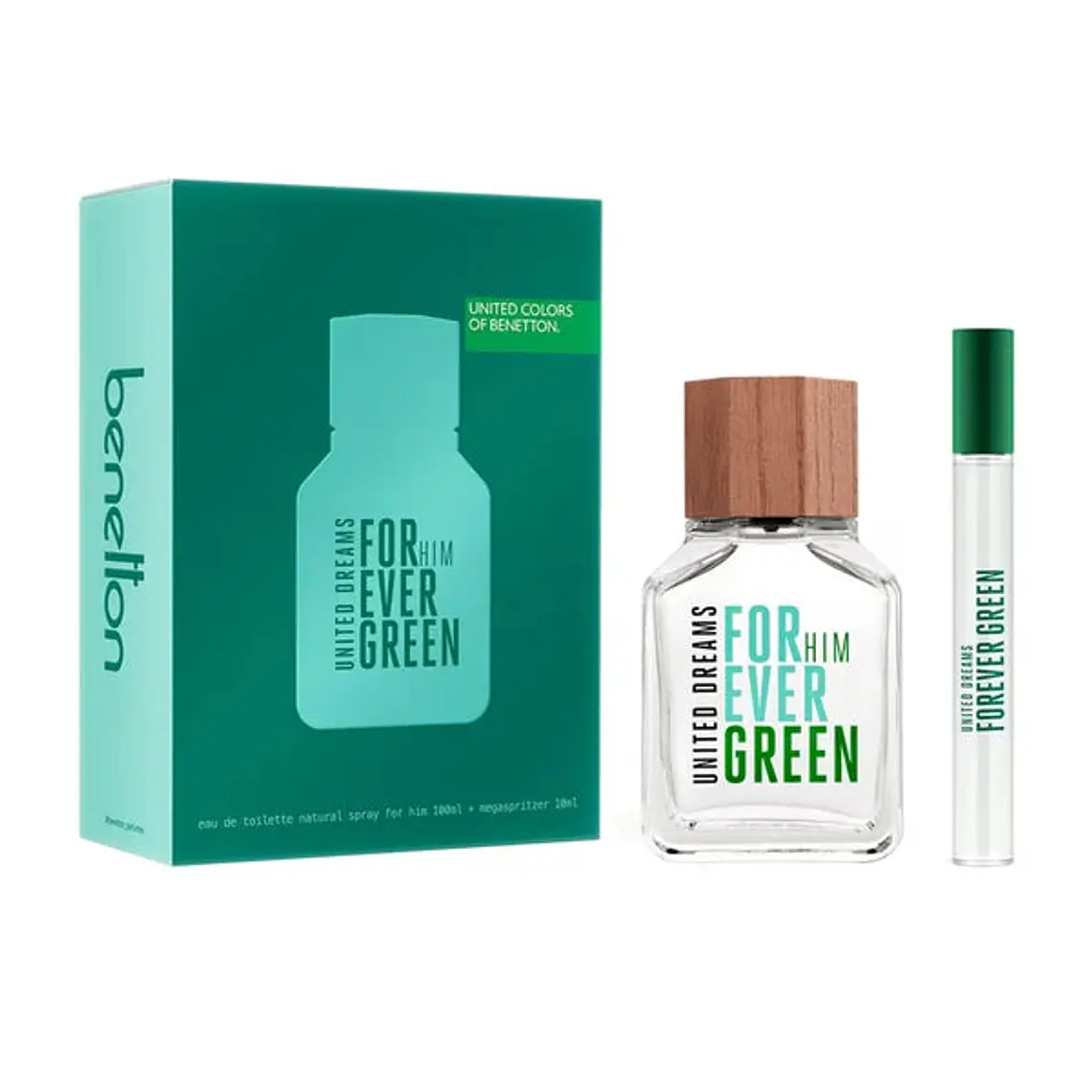 Estuche Benetton Forever Green Him EDT 100 ml + Mini 10 ml Hombre 1