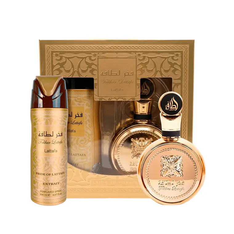 Estuche Lattafa Fakhar Extrait EDP 100 ml + Perfume Spray 200 ml Mujer 1