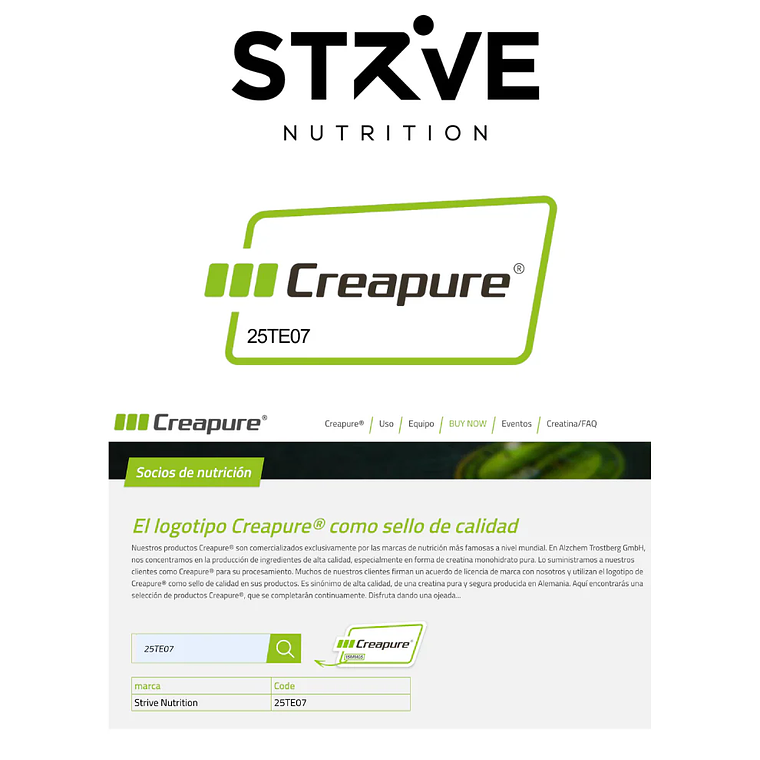 Creapure ® - Creatina Monohidratada - Sin sabor - Strive 2