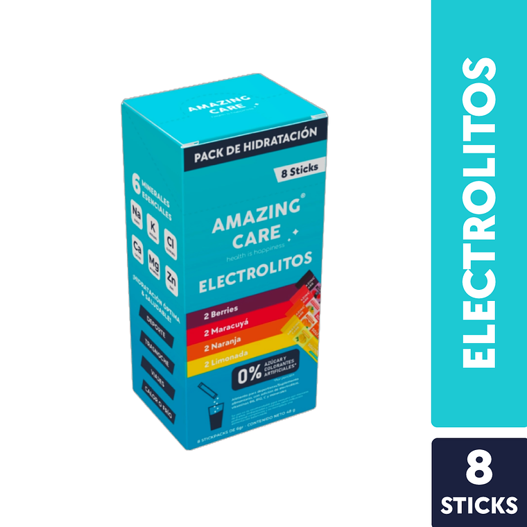 Electrolitos en Polvo - Caja 8 Sticks / Sobres - Amazing Care 1