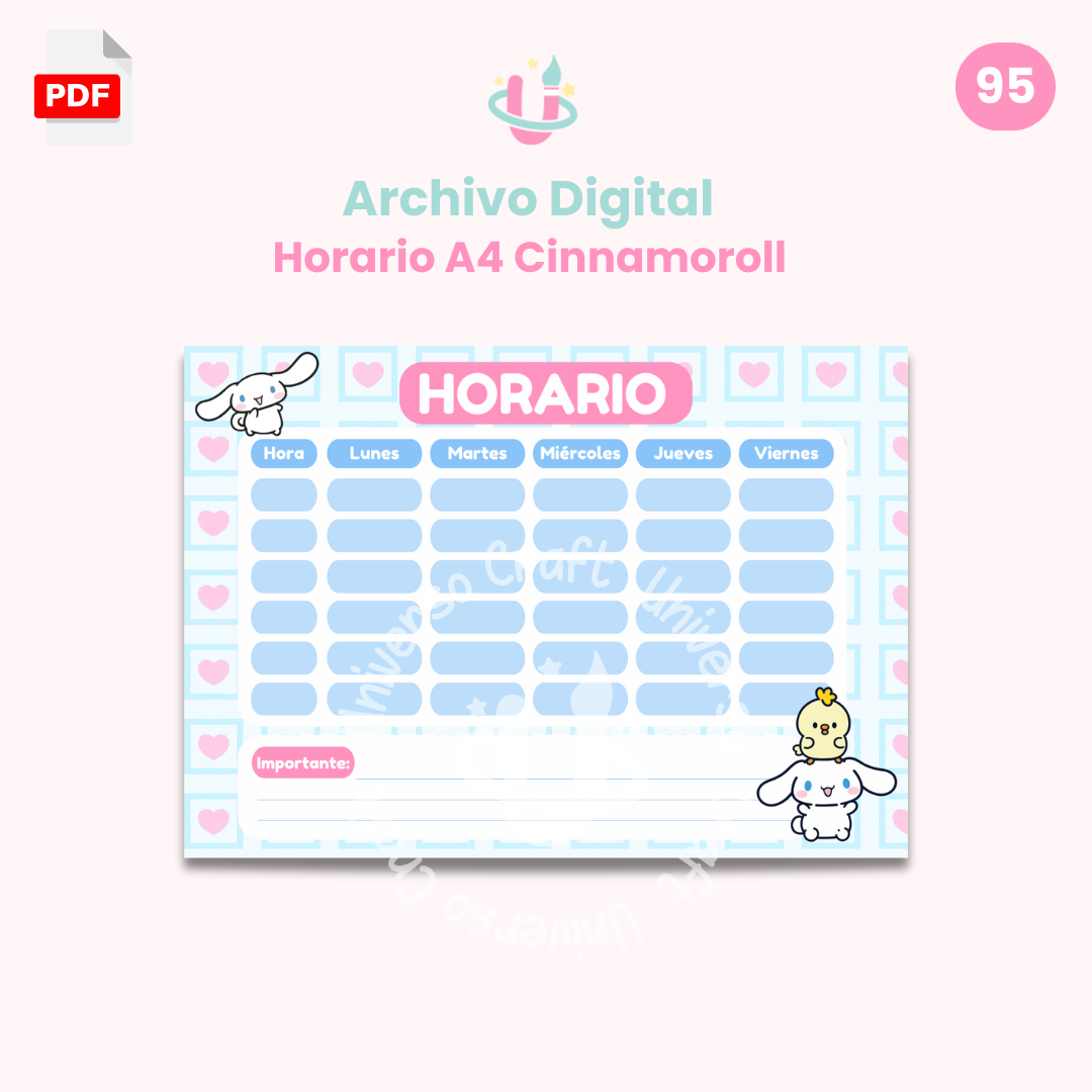 Archivo Digital Descargable – Horario A4 Cinnamoroll - Diseño 95 1