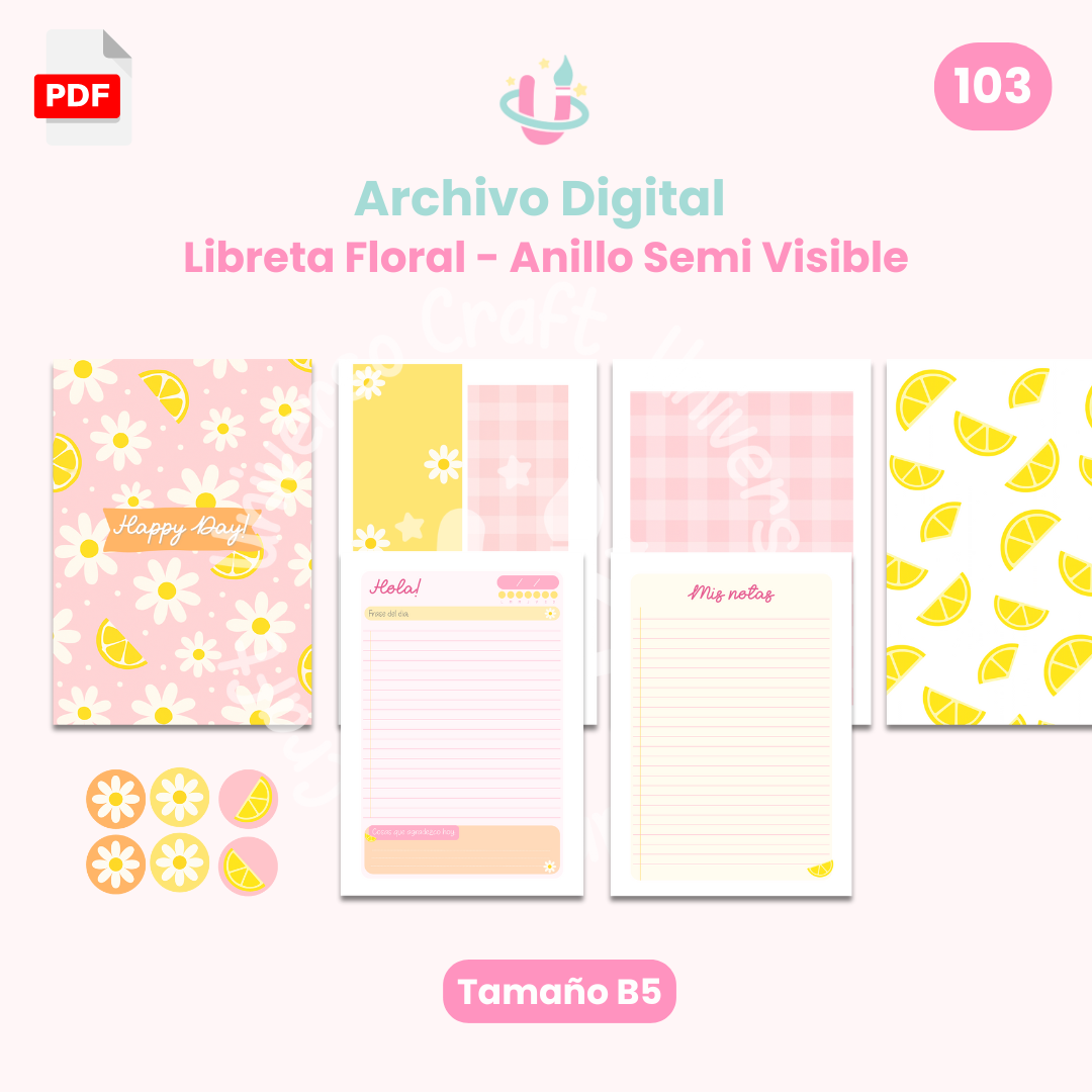 Archivo Digital - Libreta Floral Anillo Semi Visible Tamaño B5 - Diseño 103 1