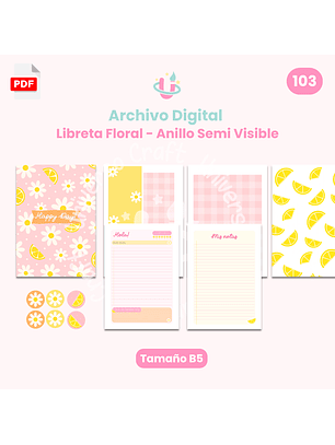 Archivo Digital - Libreta Floral Anillo Semi Visible Tamaño B5 - Diseño 103