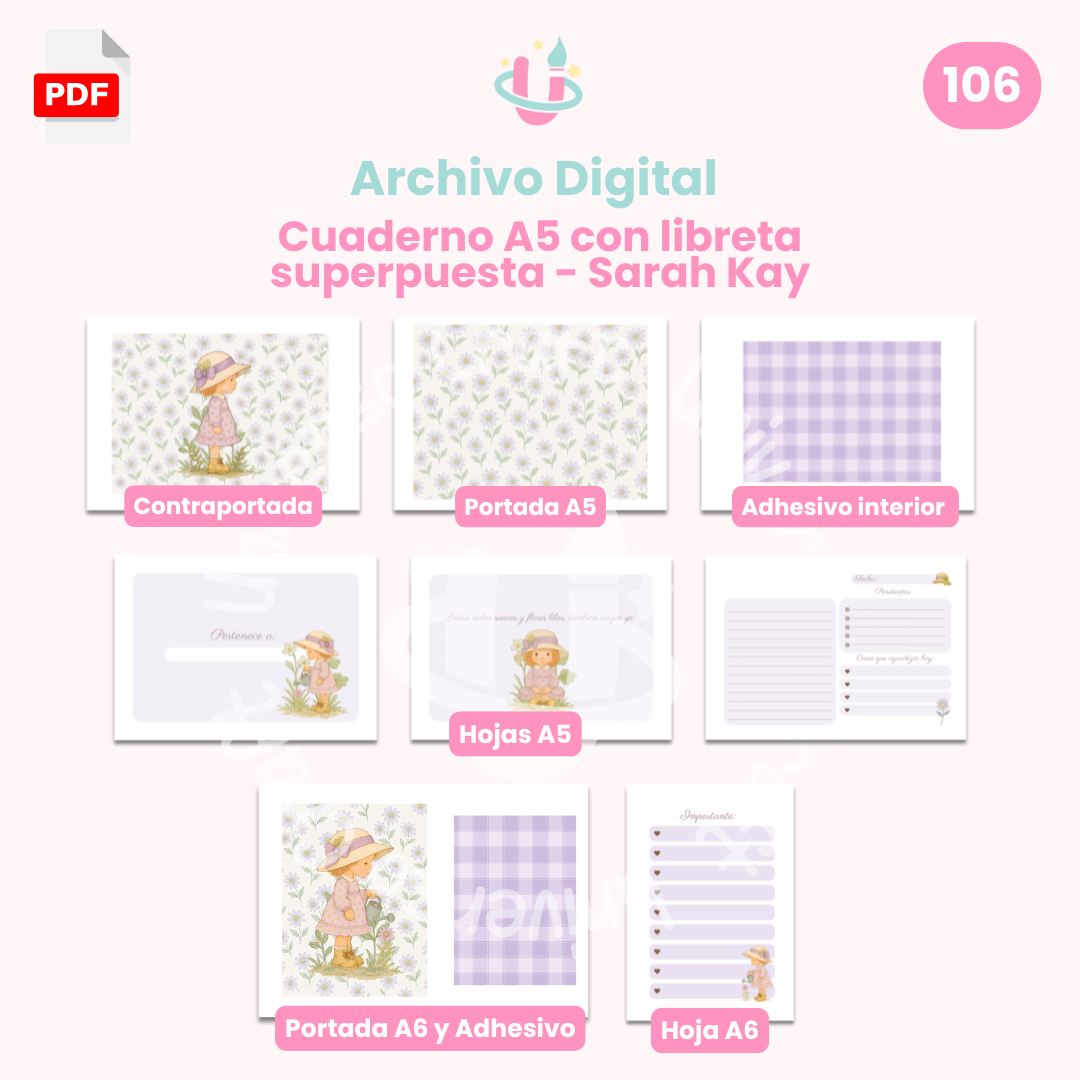 Archivo Digital - Cuaderno A5 con Libreta Superpuesta Sarah Kay - Diseño 106 1