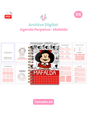 Archivo Digital - Agenda Perpetua Tamaño A5 - Mafalda - Diseño N°115