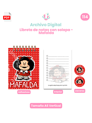 Archivo Digital - Libreta de notas con solapa A6 - Mafalda - Diseño N°114