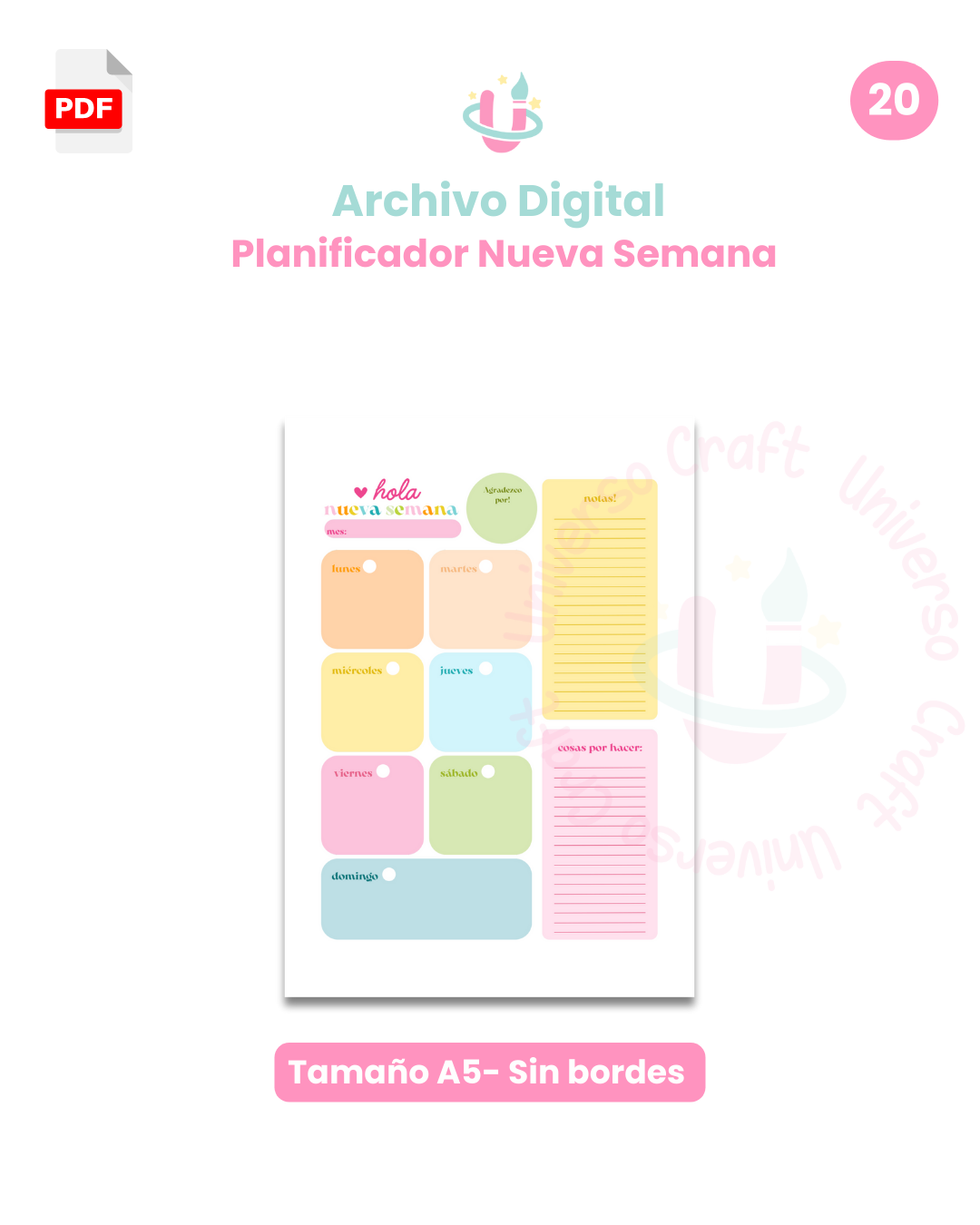 Archivo Digital - Planificador Diario A5 Sin Bordes - Diseño 20 1