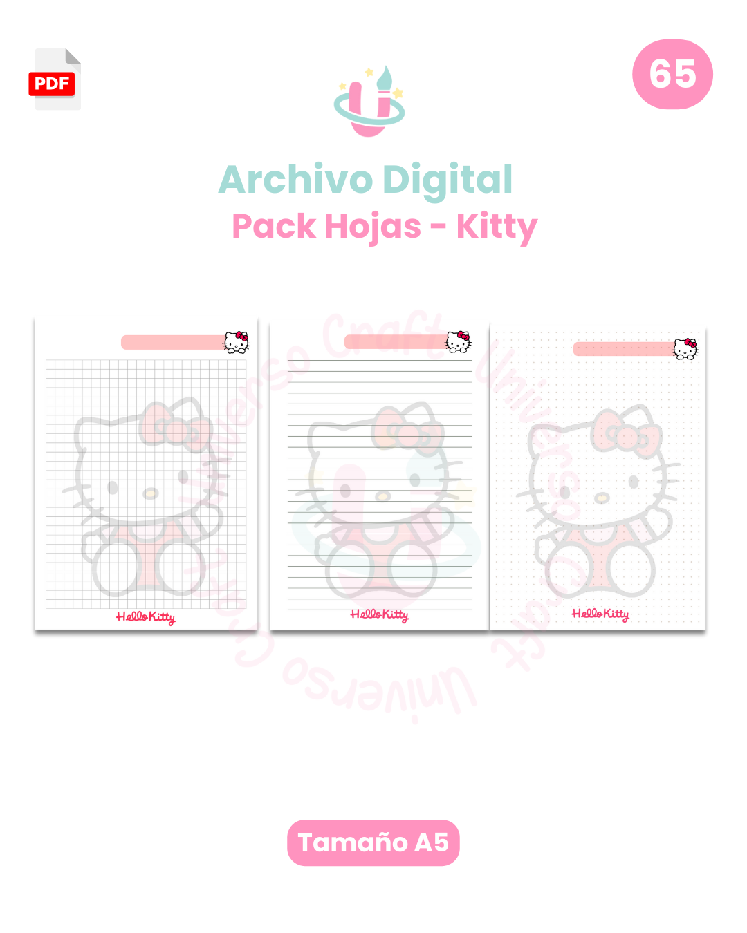Archivo Digital - Pack Interiores Hello Kitty Rojo A5 - Diseño N°65 1