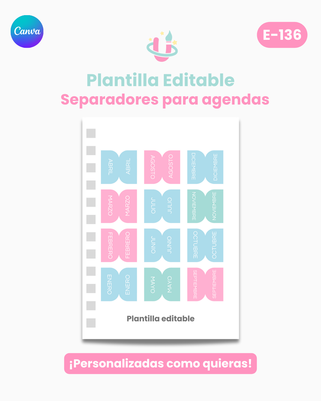 Plantilla Editable en Canva - Separadores para Agendas - Diseño E-136 1