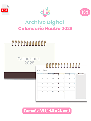 Archivo Digital PDF - Calendario Neutro A5 2026 - Diseño 139