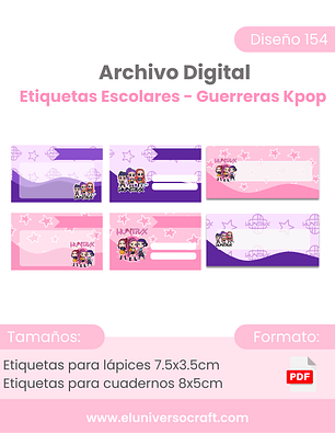 Archivo Digital PDF - Etiquetas escolares Guerreras Kpop - 154
