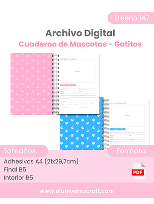 Archivo Digital PDF – Cuaderno de Mascotas B5 (Gatitos) - Diseño 147