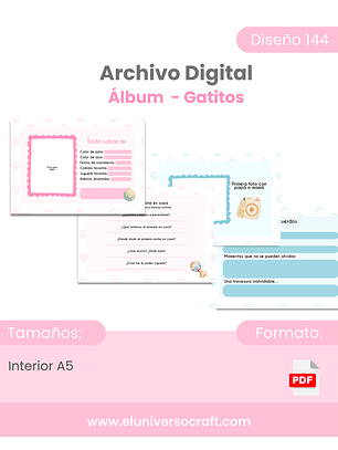 Archivo Digital PDF – Álbum de Recuerdos de Mi Mascota A5 (Gatitos) - Diseño 144