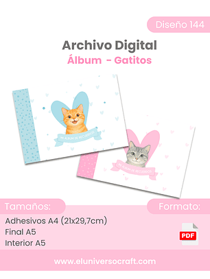 Archivo Digital PDF – Álbum de Recuerdos de Mi Mascota A5 (Gatitos) - Diseño 144