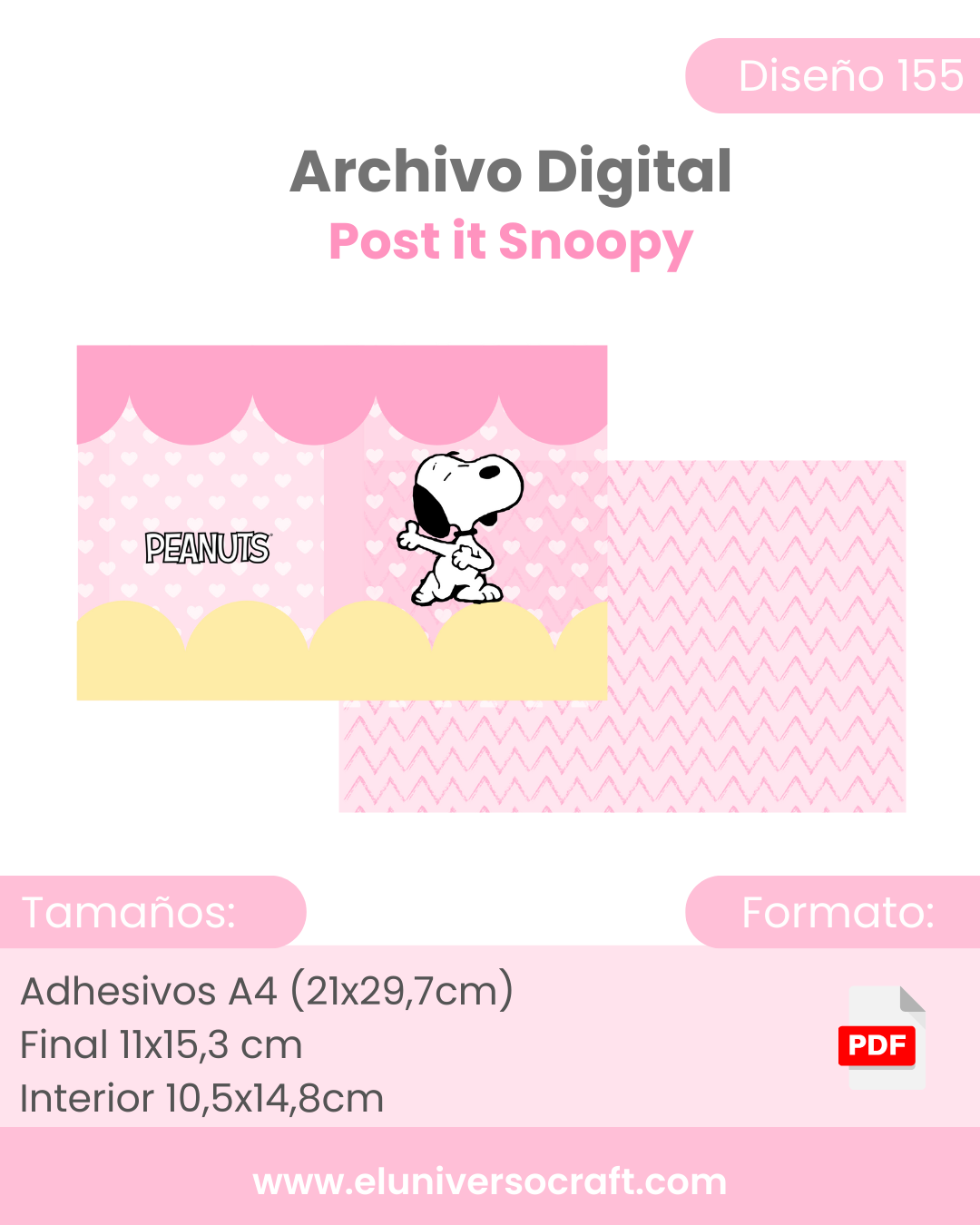 Archivo Digital PDF - Post It Snoopy A6 con tapita - Diseño 155 1