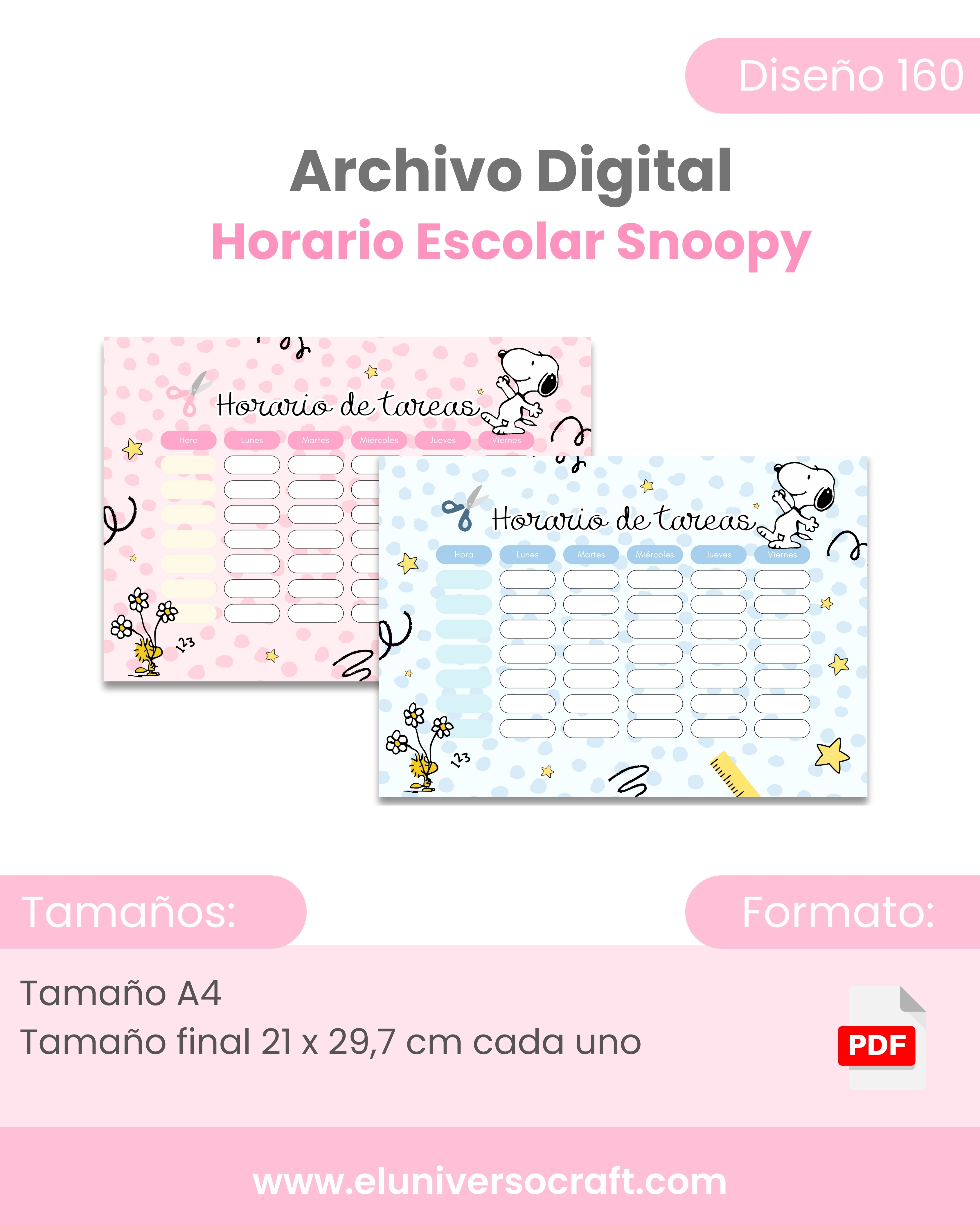 Archivo Digital PDF - Horarios A4 Snoopy - Diseño 160 1