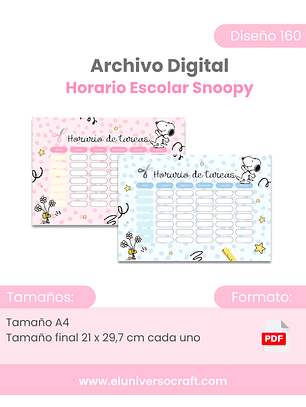 Archivo Digital PDF - Horarios A4 Snoopy - Diseño 160