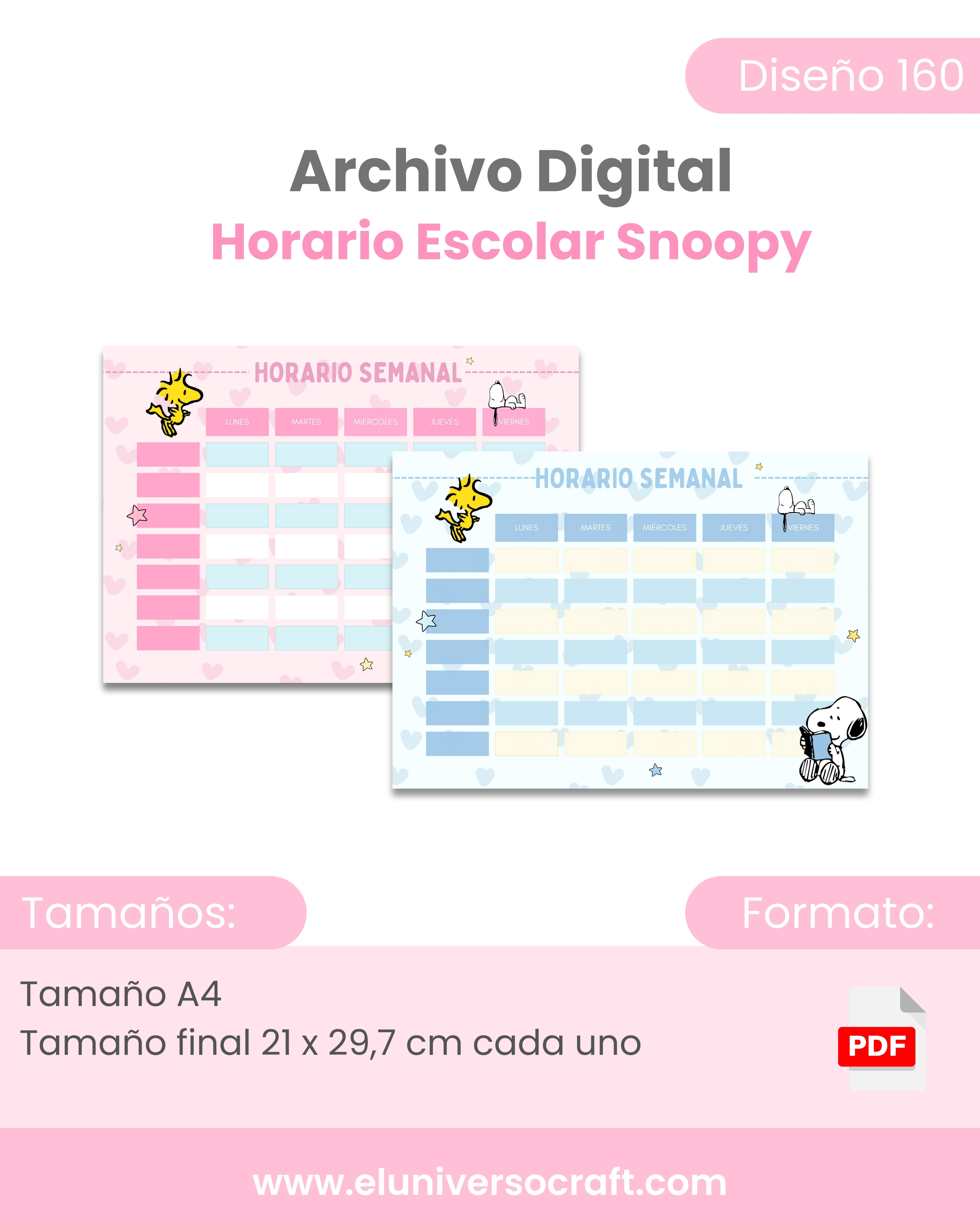 Archivo Digital PDF - Horarios A4 Snoopy - Diseño 160 2