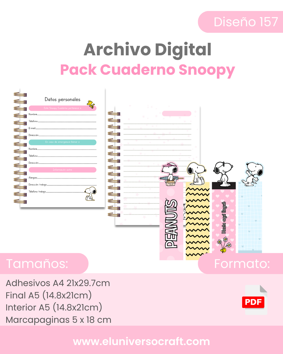 Archivo Digital PDF - Pack Cuaderno Snoopy A5 - Diseño 157 2