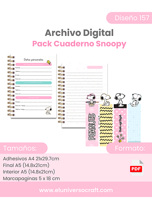 Archivo Digital PDF - Pack Cuaderno Snoopy A5 - Diseño 157