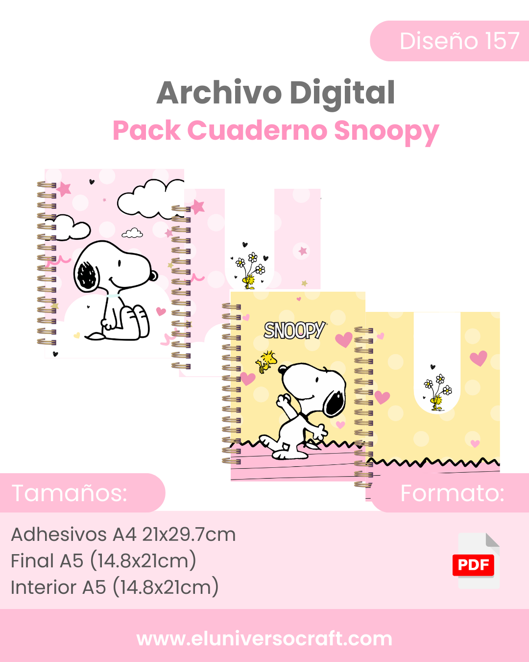 Archivo Digital PDF - Pack Cuaderno Snoopy A5 - Diseño 157 1