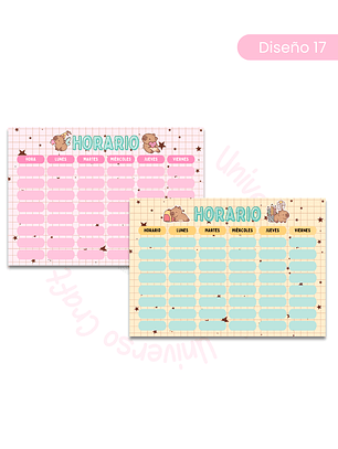 Archivo Digital PDF - Horario Escolar - Temática Capibara A4 - Diseño 17