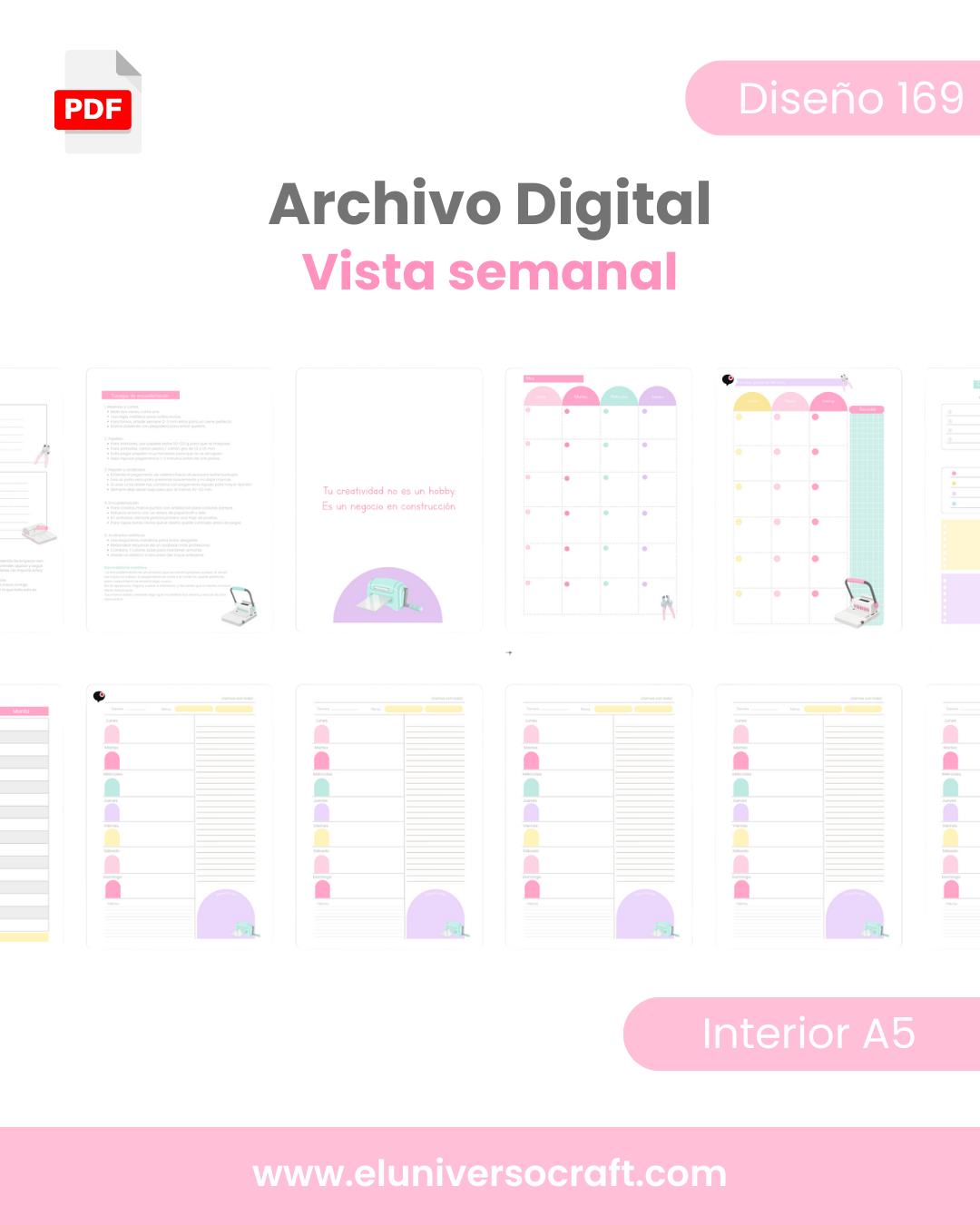 Archivo Digital PDF - Agenda con vista semanal A5 - Diseño 169 2