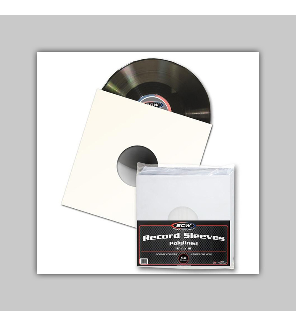 Paper Record Sleeves 33 RPM - Polylined Square Corners - With Hole (50)