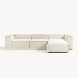 Sofá Seccional Paris + Puff Lino Algodón Repelente Al Agua