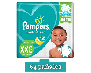 Pampers Confort Sec XXG Pack Quincenal 64 pañales
