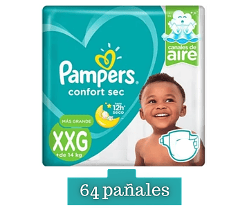 Pampers Confort Sec XXG Pack Quincenal 64 pañales