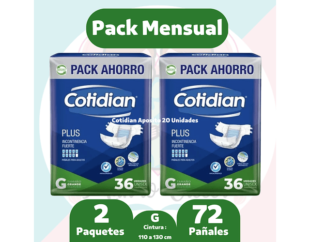 Pack Mensual Cotidian Plus G 72 Pañales